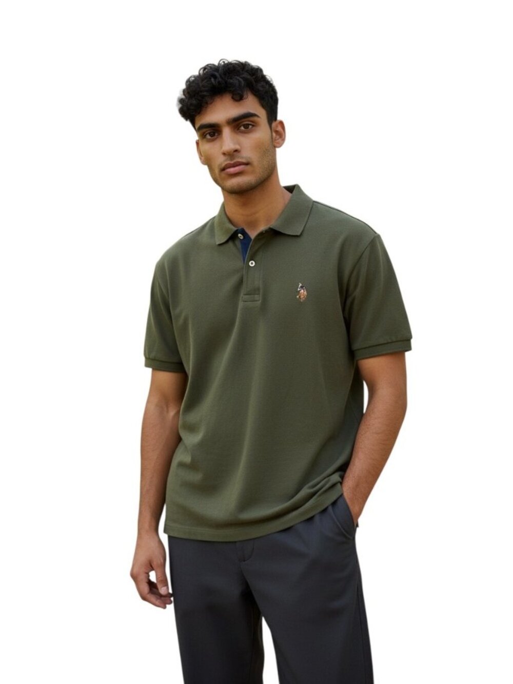 U.S. Polo Assn. Mens Polo Shirt Olive Green Size M Y2K Preppy Academia Neutral